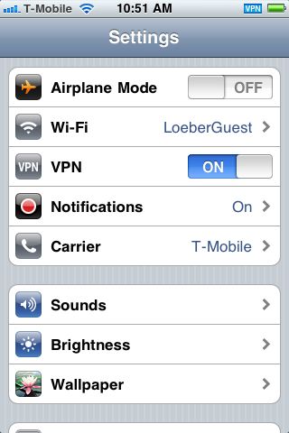 iPhone 3G screen shot in VPN mode